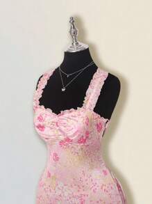 SHEIN ICON 2025新款复古碎花束腰低胸休闲女式连衣裙 - 彩色 - 查看 6