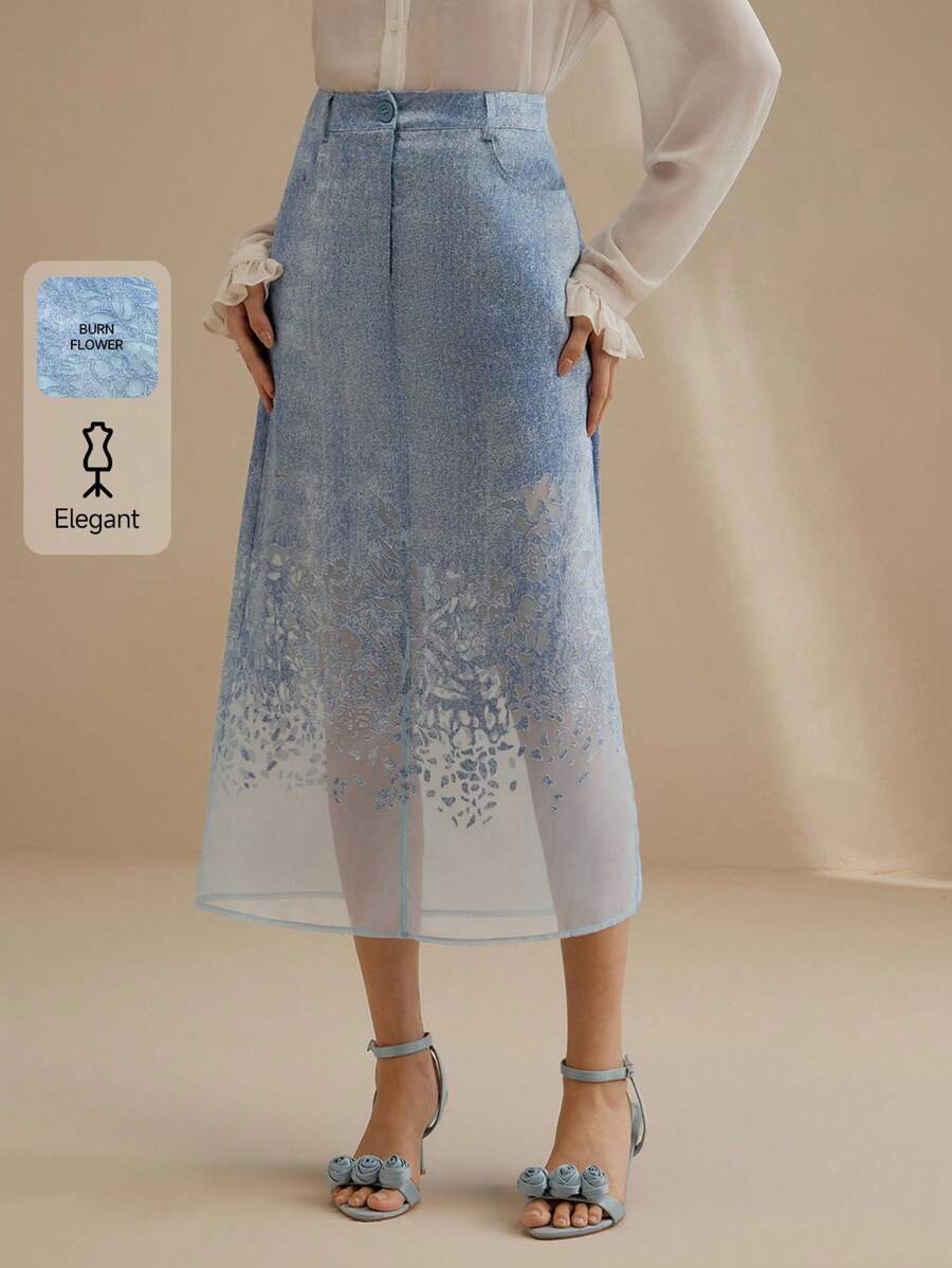 Anewsta Nouveau design élégant et Top de gamme floral brûlé bleu pour le printemps/été - Bleu azur - Voir 1