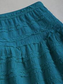 Sweetra Ladies 2 Pieces Set: Ruffle Trim Twist Front Camisole Top & Tiered Ruffle A-Line Mini Skirt, Sweet French Style, Spring/Summer - Teal Blue - View 4