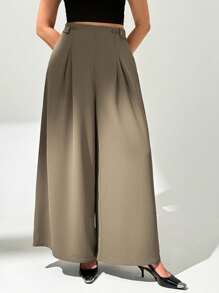 Auralis Plus Size Women's Spring And Summer Fashion Elegant Loose And Comfortable Daily Khaki Wide-Leg Pants Culottes,Work Pants,Office Outfits For Women,Women Bottom,Old Money Style,Teacher Outfits For Women,Baggy Pants,Office Wear Women,Business Casual Women,Fall Pants