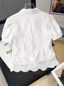 SHEIN Clasi 女士简约烧花刺绣短袖单排扣衬衫，通勤装