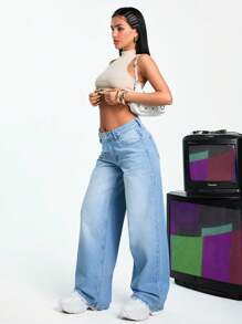 EURMUSE Jeans amples à taille basse, avec poches, style ample et décontracté, polyvalents pour les femmes