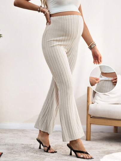 SHEIN Maternity Ribbed Solid Color Slit Leg Knit Pants