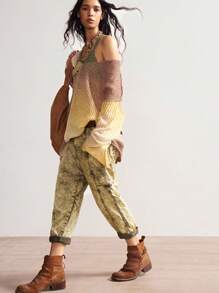 Bohemela Áo len dệt kim dáng rộng tay dài, dáng rộng, họa tiết gradient phong cách Boho dành cho nữ, phong cách đồng quê cổ điển phương Tây, thích hợp cho kỳ nghỉ hè/thu - Rượu sâm banh - Xem 7