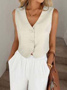 Easowa 浅杏色背心、OL衬衫