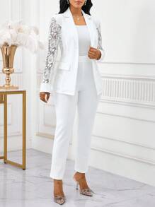 SHEIN Lady Four Seasons White Suit Suit Set Lace Splicing Suit Set Women's Suit Set