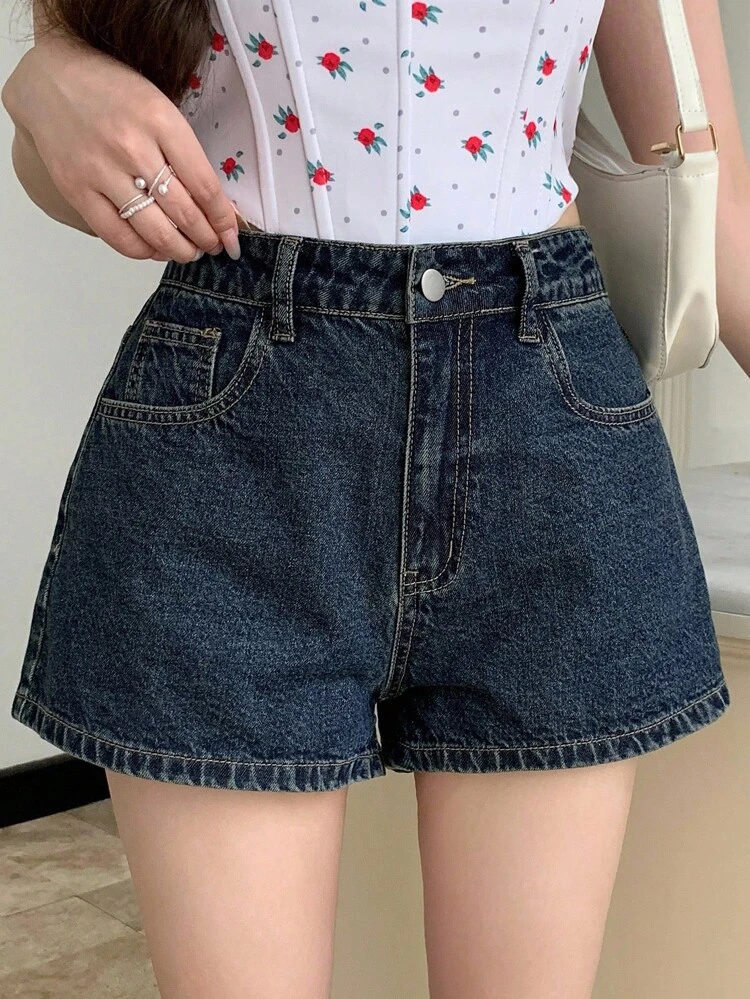 Women's Loose Fit Pocketed Wide Leg Casual Denim Shorts