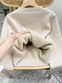 Chiquease Áo len dài tay lót lông giữ nhiệt cổ tròn mới cho nữ thu đông - Màu Khaki - Xem 2