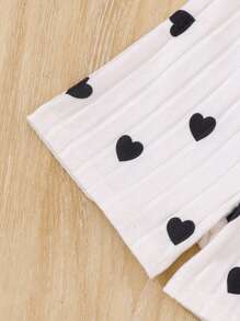 青少年女孩纯色短袖心形图案T恤+心形短裤休闲两件套服装，夏季 - 彩色 - 查看 7