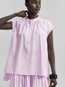 Ontre 2025 Summer & Autumn Simple Solid Color Loose Button Half-Placket Shirt, Versatile Blouse For Holiday, Beach, Party, Casual, Business, School Wear For Women