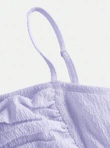 Girlism 青少年女孩纯色荷叶边装饰合身腰部优雅吊带背心连衣裙，适合春夏季、节日和郊游 - 淡紫色 - 查看 3