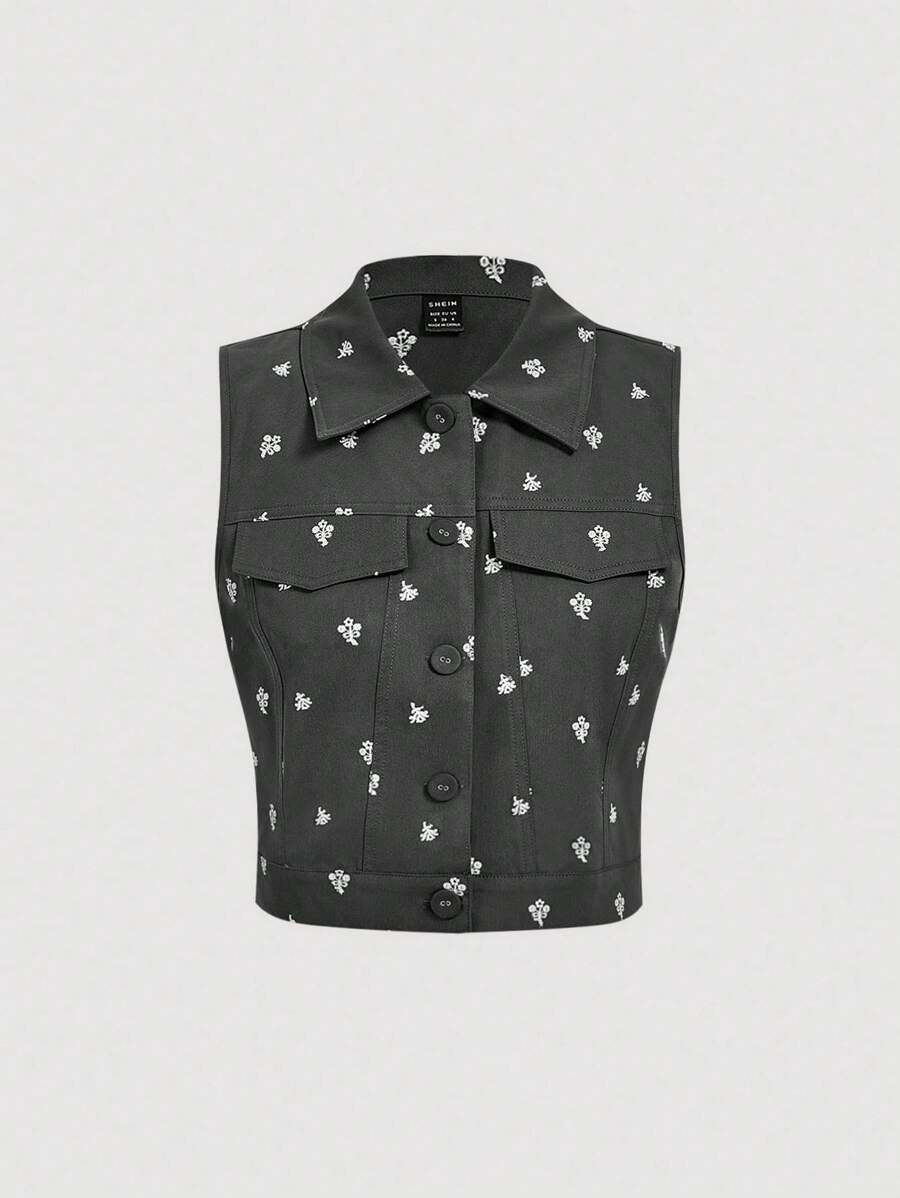 SHEIN MOD Blusa feminina cinza bordada - Cinza - Ver 1