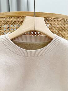 Chiquease Áo len dài tay lót lông giữ nhiệt cổ tròn mới cho nữ thu đông - Màu Khaki - Xem 6