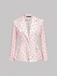 SHEIN MOD 粉色波尔卡圆点翻领优雅女士西装外套秋冬装 - 粉色 - 查看 1
