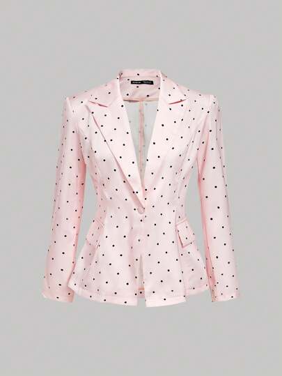 SHEIN MOD 粉色波尔卡圆点翻领优雅女士西装外套秋冬装