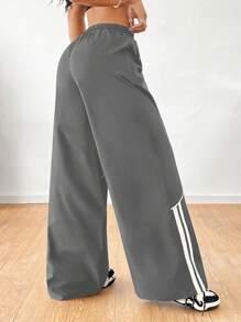 Coolane 女童返校运动休闲梭织带黑色阔腿运动慢跑裤 - 灰色 - 查看 5