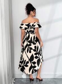 Elenzga 大码优雅花卉印花露肩连衣裙，夏季