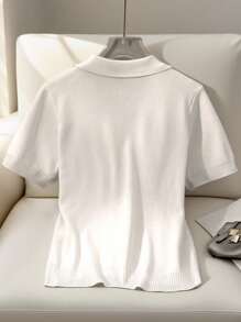 Franclia 新款夏季休闲宽松简约百搭通勤针织开衫，时尚设计 - 白色 - 查看 2