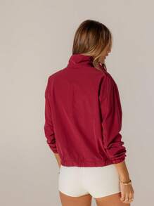 Aralina 休闲服四分之一拉链长袖防水夹克，适合冬季和夏季运动服和机场女性 - 酒紅色 - 查看 2
