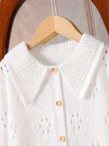 Áo len cardigan cổ bẻ cho bé gái, áo sơ mi dài tay khoét lỗ đan cho mùa thu - trắng - Xem 4