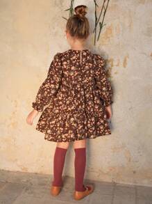 Emery Rose Kids Emery Rose Kids 年轻女孩复古碎花长袖编织圆领连衣裙 - 咖啡棕 - 查看 9