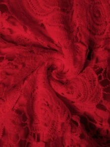 SHEIN Clasi 大码女式圆领无袖蕾丝拼接优雅吊带背心衬衫 - 紅色 - 查看 5