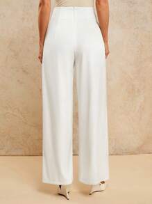 COSMINA Women's High Waist Solid Color Loose Straight Leg Pants With Metal Buckle Decor White Pants,Fall Clothes - White - View 2