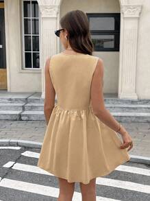 Serisse Women's Summer Casual Hollow Embroidery Mini Dress Brown - Khaki - View 2