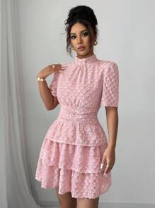 Elenzga Vestido Elegante de Cor Sólida com Bainha em Peplum e Ajuste Slim para Mulheres - Rosa chiclete - Visão 6
