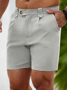 Manfinity Mode Manfinity Men Solid Slant Pocket Shorts - Light Grey - View 3