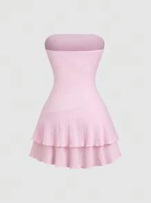 Sweetra Y2K Sexy Crinkle Material Ruched Bandeau Dress - Pink - View 2