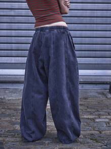 COUREZ Jeans a palloncino oversize con vita elasticizzata e lavaggio antracite, in cotone vintage stile Y2K