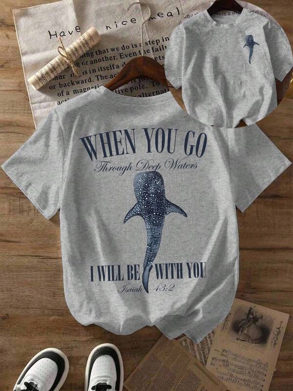 Women's Shark Icon Graphic Regular Fit Round Neck T-Shirt, For Ocean Lovers