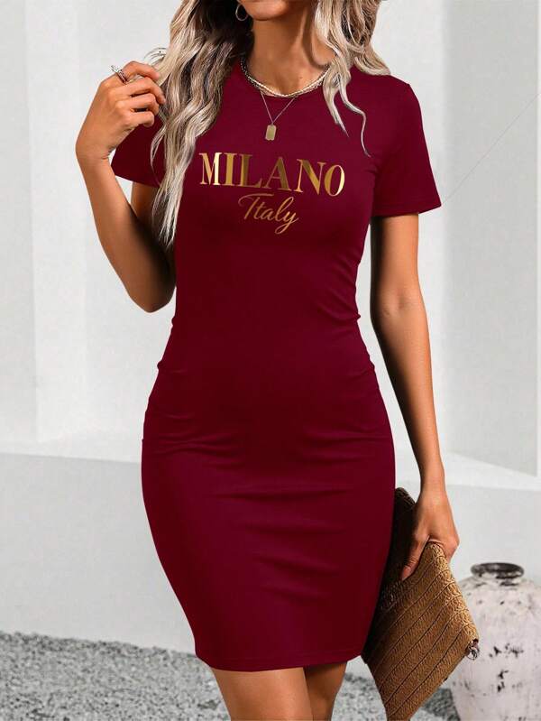 Women's Casual Letter Print Bodycon Dress, Summer