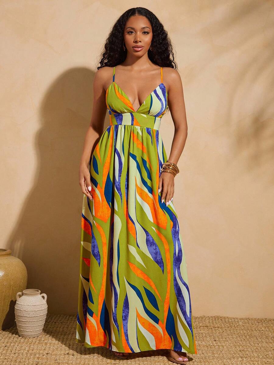 Vixey Vestido largo estilo maxi con estampado floral tropical y parte trasera fruncida - Multicolor - Ver 1