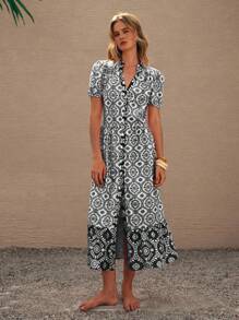 Lumivelle Đầm Bohemian tay lửng hở trước thời trang thanh lịch cho nữ - màu đen - Xem 1