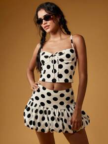 MISSGUIDED Top scurt cu buline, model vară, cu imprimeu floral, și fundă în față, pentru petreceri, club, retro, vintage - alb - Vizualizare 1