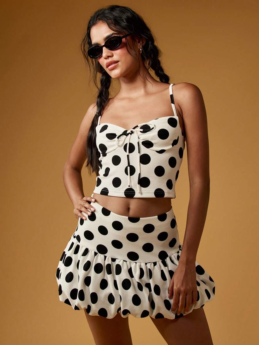 MISSGUIDED Top scurt cu buline, model vară, cu imprimeu floral, și fundă în față, pentru petreceri, club, retro, vintage - alb - Vizualizare 1