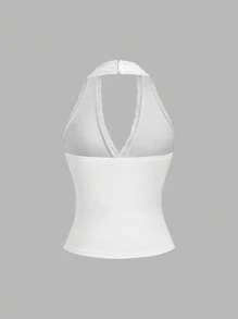 Sweetra 女士 Y2K 性感撞色蕾丝露背吊带背心 - 白色 - 查看 2