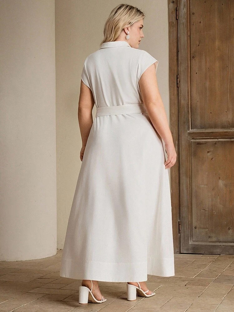 Robe chemise à manches courtes avec imprimé floral brodé, ceinture, pour femmes grande taille, nouvelle collection printemps/été