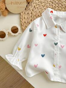 SHEIN Chemise à manches longues décontractée et polyvalente pour bébé fille avec imprimé cœur