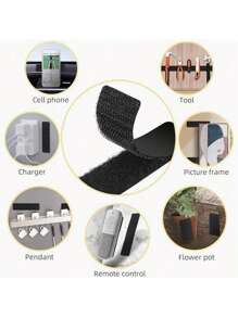 10/20/40/60pcs Self Adhesive Hook And Loop Strips, Sticky Back Tape Fastener, Heavy Duty Mounting Strips For Home Or Office Use - Instead Of Holes And Screws - Black - View 9