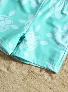 Young BoyTurtle 印花拼接短袖泳衣套装，酷炫风格