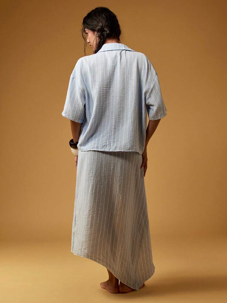 MISSGUIDED Beach Resort Two Piece Wrap Style Coordinated Outfit Vacation Summer Pool Cover Up Casual Stripe Set