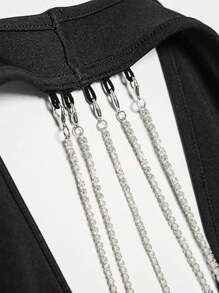 Rochie scurtă sexy pentru femei, cu decolteu în V, spate fără bretele, decorată cu lanț, model nou de vară - Negru - Vizualizare 6