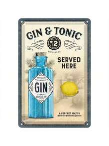 Vintage Metal Tin Sign, Gin And Tonic Can Sign, For Stores, Bars, Cafes, Home Decor Tin Sign 8 X 12 Inches, Perfect For Room Decor,Home Decor ,Room Decor,Wall Decor Gifts Birthday Graduation