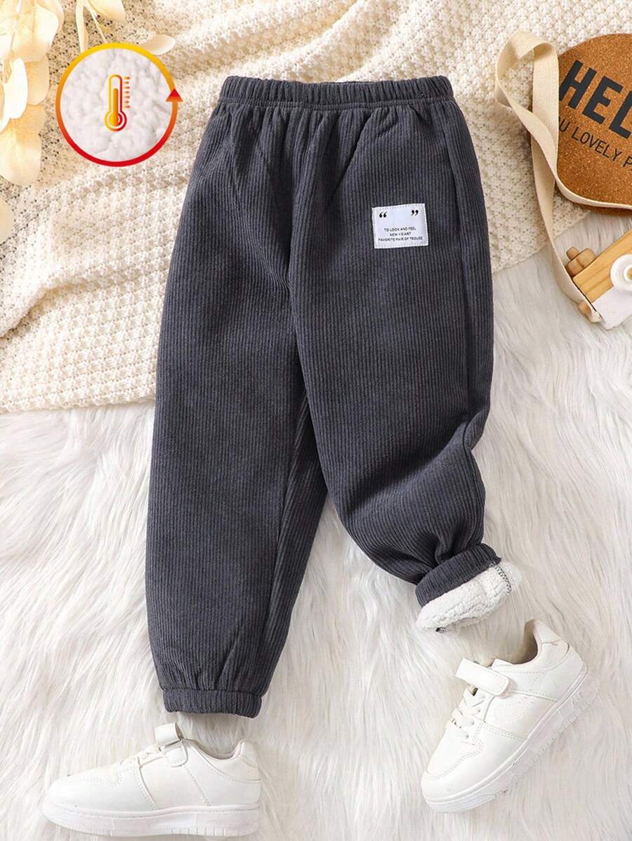 SHEIN Young Boy Letter Patched Detail Thermal Pants