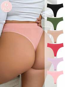 SHEIN 6pcs/Set Women's Comfortable And Breathable Solid Color Plus Size Seamless Thong