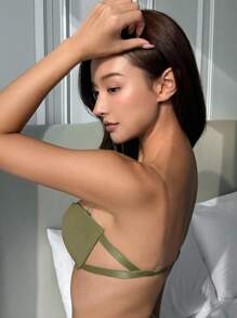 DAZY Front Button Closure Underwire Push Up Bra With Transparent Straps Lingerie For Women - Army Green - View 5