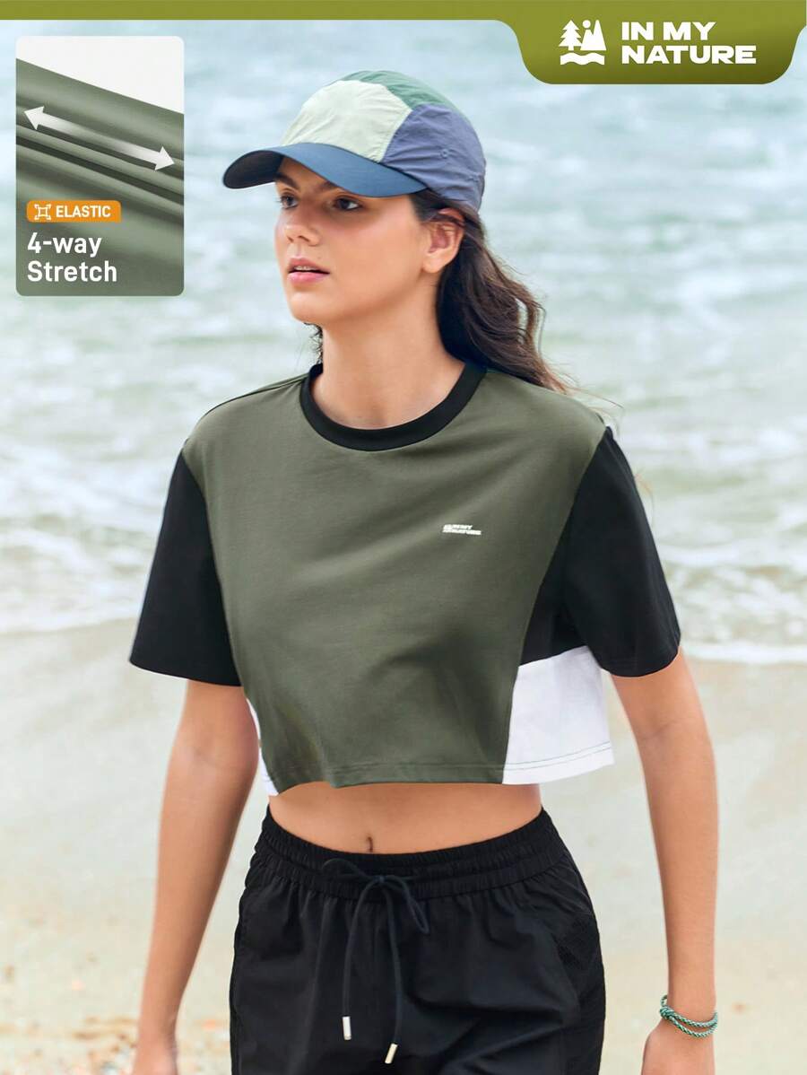 In My Nature Women's Letter Print Color Block Short Sleeve Outdoor T-Shirt - Multicolor - View 1